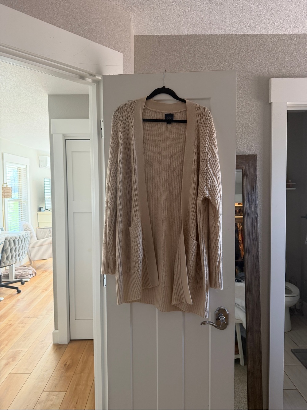 Buckle Cream Ribbed Open-Front Knit Cardigan